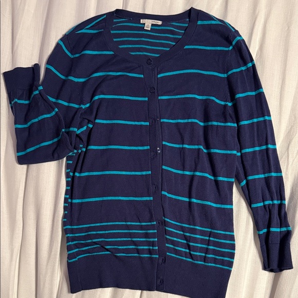 Halogen Navy and Teal Striped Cardigan - Picture 1 of 2